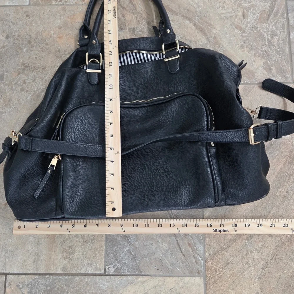 Lulus Black‎ Faux Leather Satchel Shoulder Bag Convertible Crossbody Work Travel